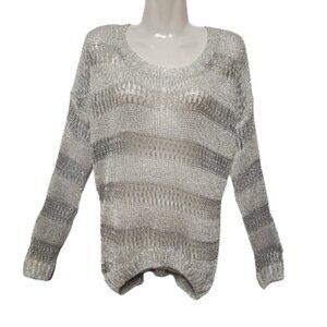 White Glitter Long Sleeve Sweater Open Knit Top Xmas New Years Party Top Blouse